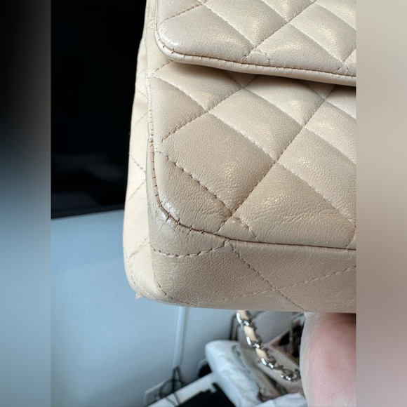 CHANEL Medium double flap lambskin beige with silver hardware - Picture 7 of 9